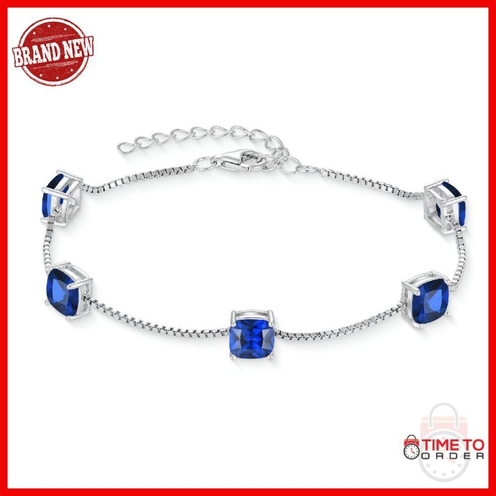 925 Sterling Silver Princess Cut Link Bracelet Dainty Jewelry Gift